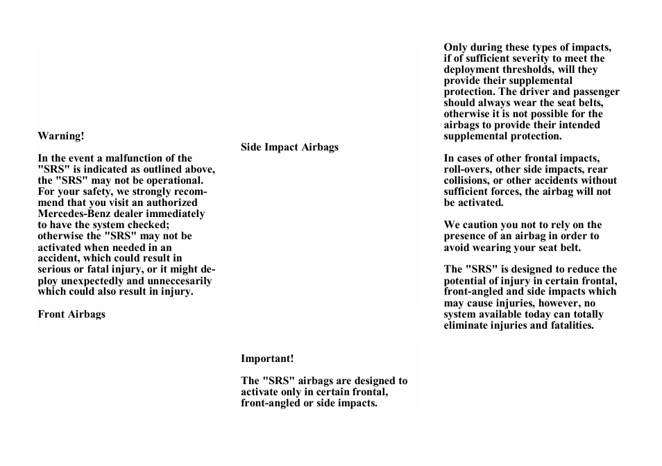 Mercedes-Benz E-class 1998 Supplemental Restraint System (SRS) User Manual | Page 4 / 30