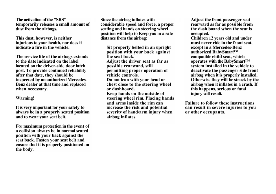 Mercedes-Benz E-class 1998 Supplemental Restraint System (SRS) User Manual | Page 5 / 30