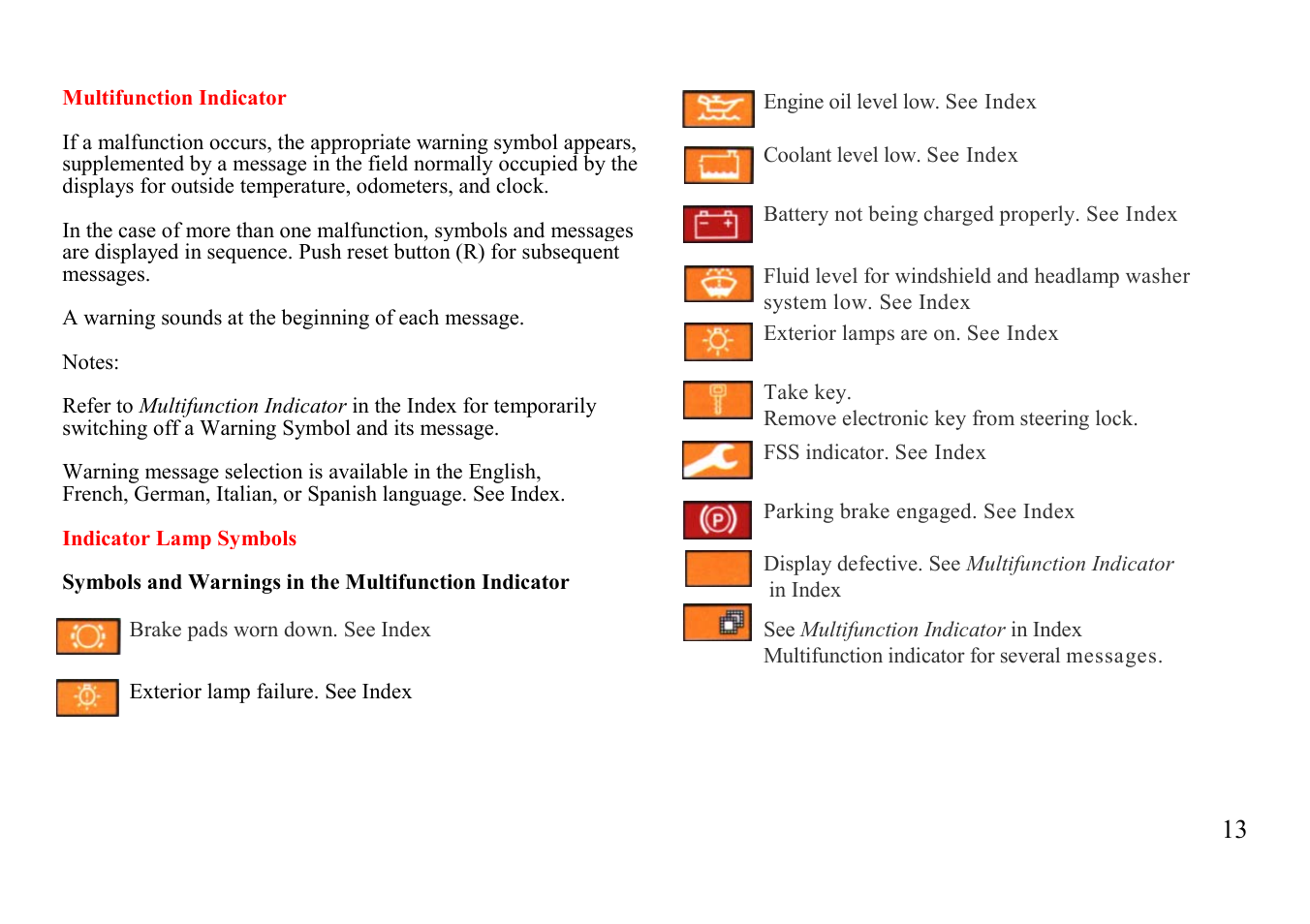 Indicator lamp symbols | Mercedes-Benz E-class 1999 Owners Manual User Manual | Page 13 / 20