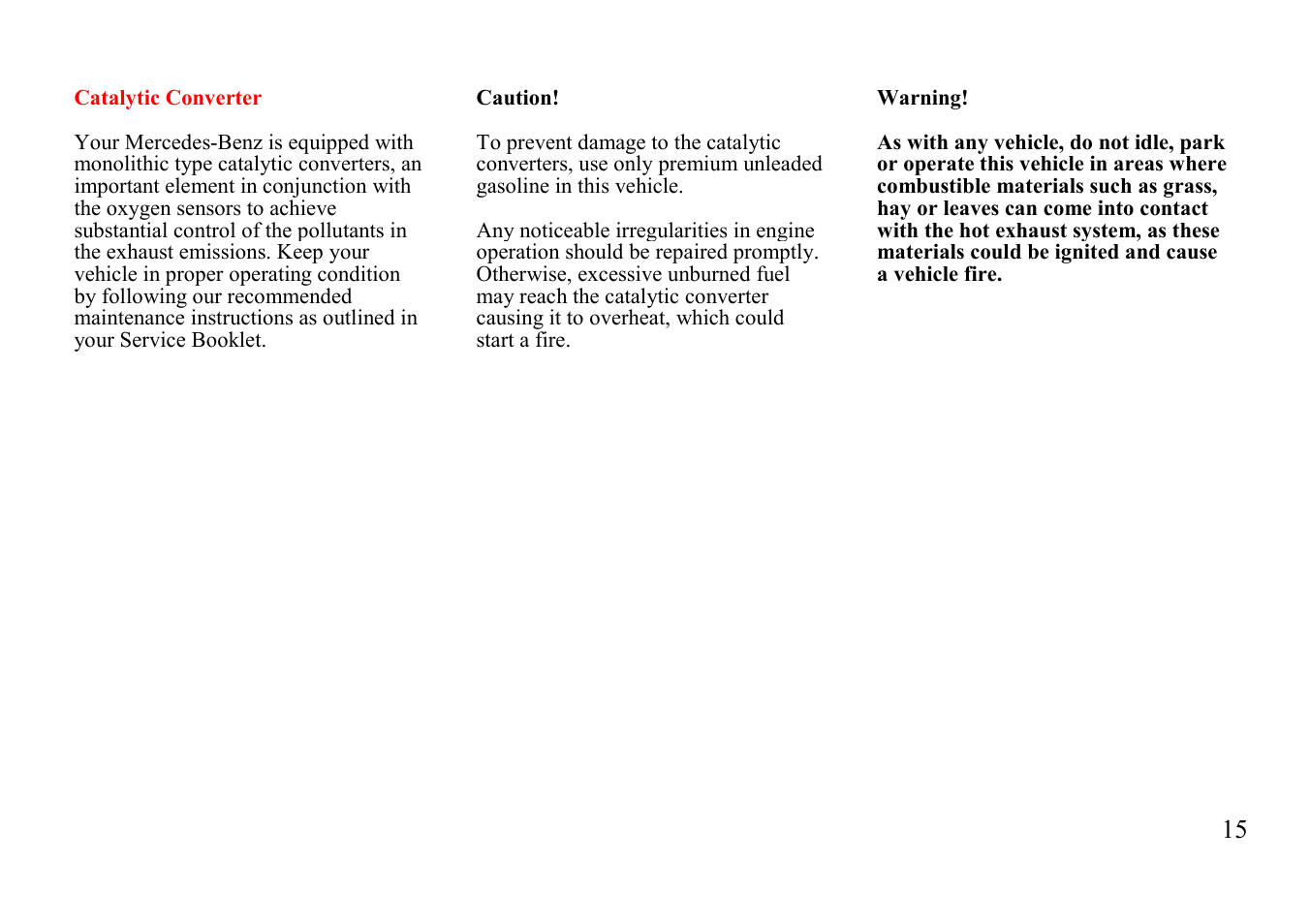 Catalytic converter | Mercedes-Benz E-class 1999 Owners Manual User Manual | Page 15 / 20