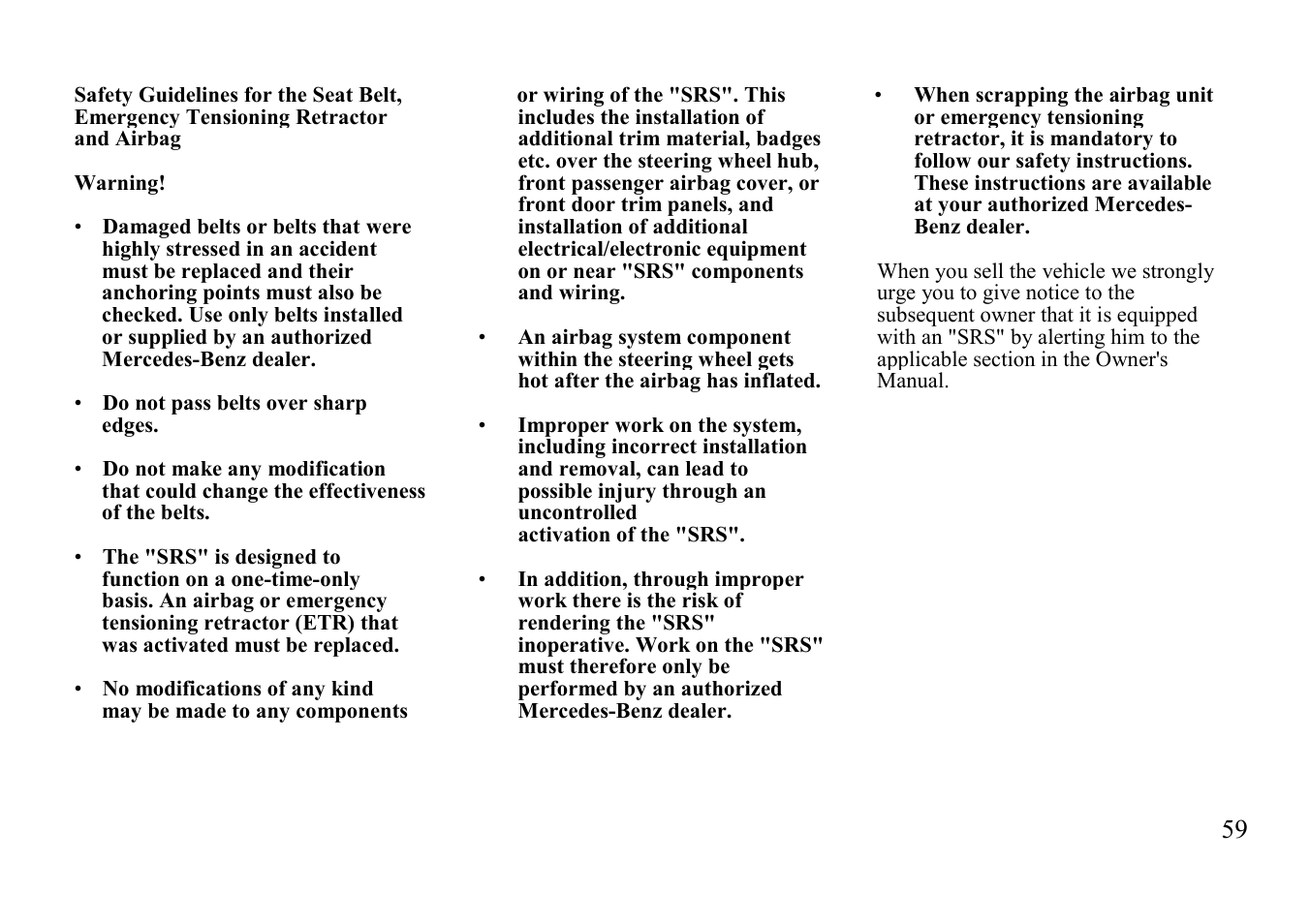 Mercedes-Benz E-class 1999 Winter Driving Instructions User Manual | Page 39 / 40
