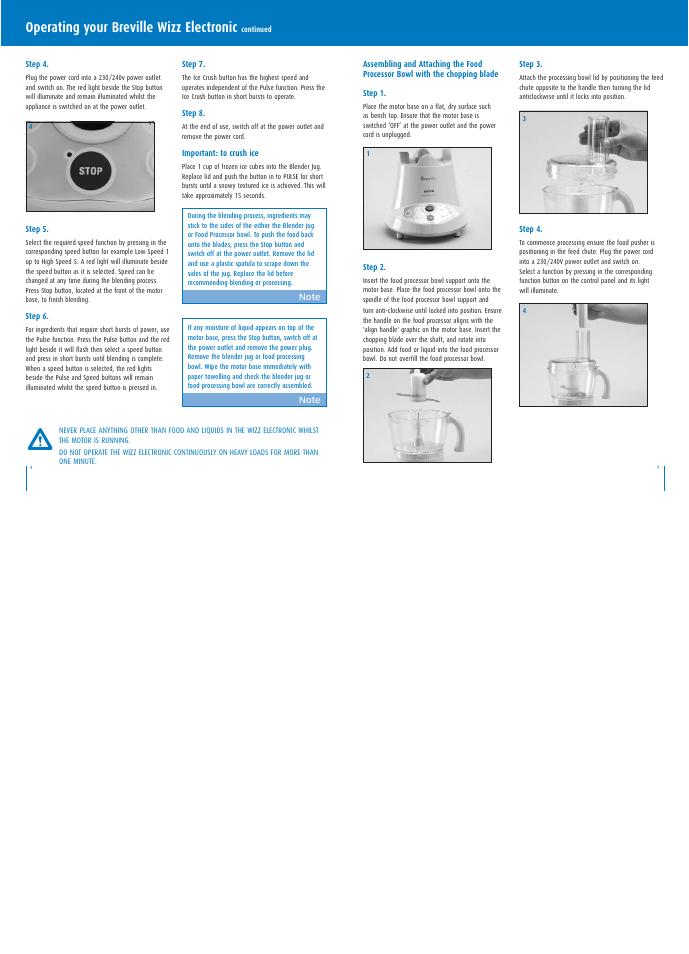 Operating your breville wizz electronic | Breville BBL500 User Manual | Page 5 / 19