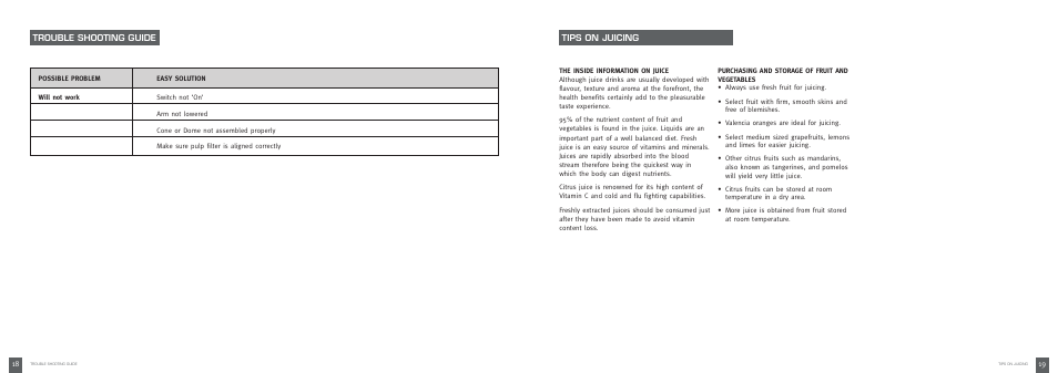 Trouble shooting guide, Tips on juicing | Breville 800CP User Manual | Page 10 / 10