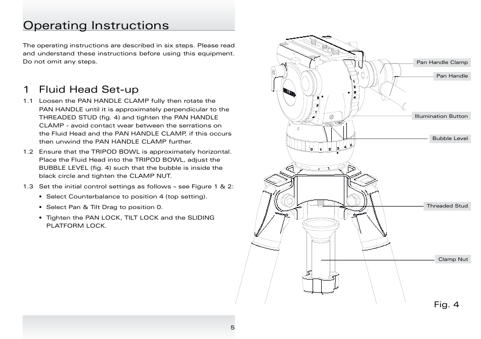 Operating instructions, 1 fluid head set-up, Fig. 4 | Miller Compass 15 User Manual | Page 6 / 12