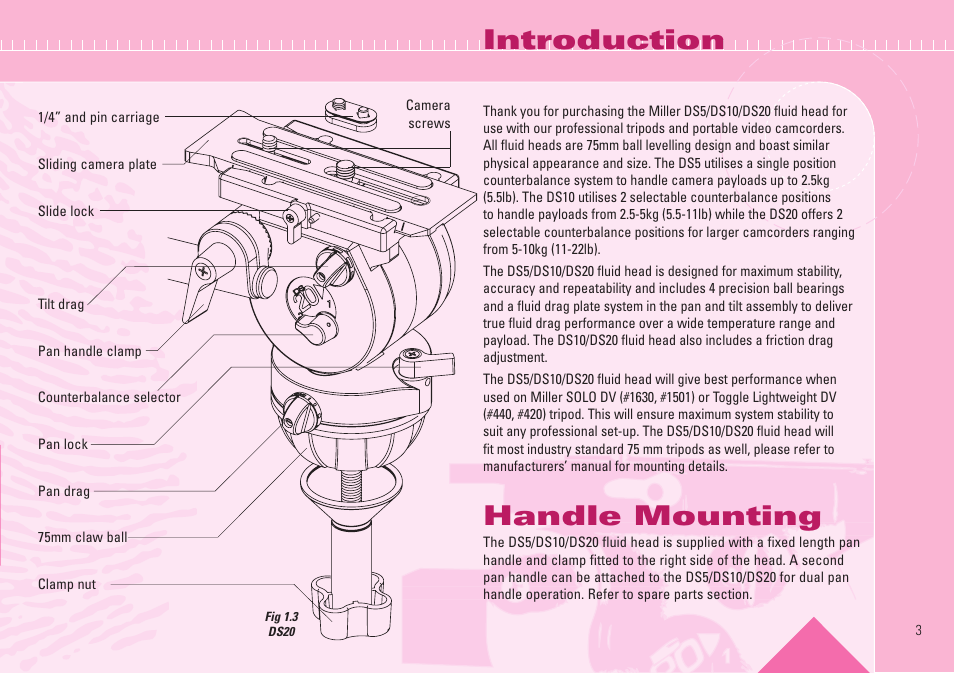 Introduction, Handle mounting | Miller DS20 User Manual | Page 3 / 8