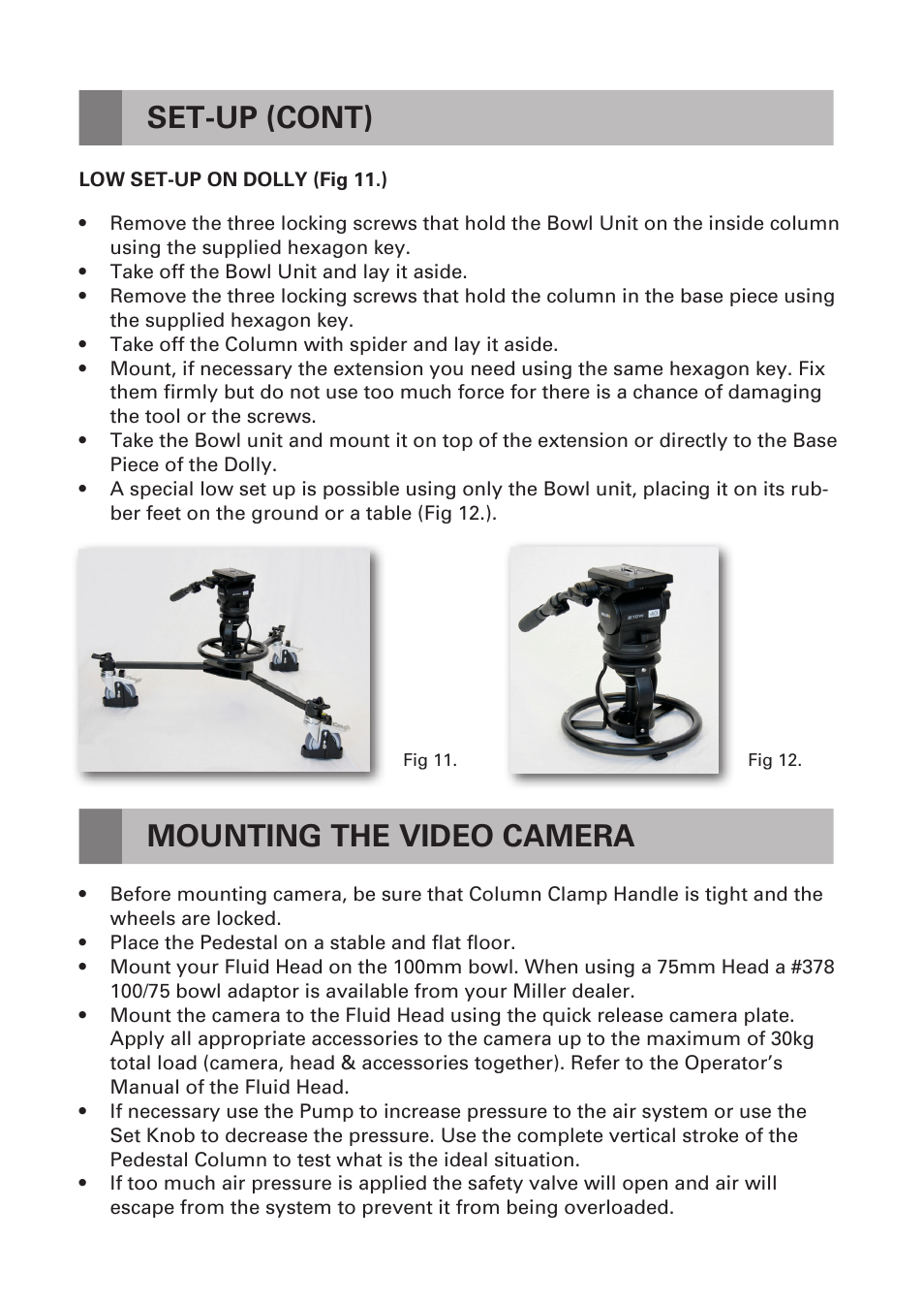 Mounting the video camera, Set-up (cont) | Miller Combination Pedestal User Manual | Page 6 / 8