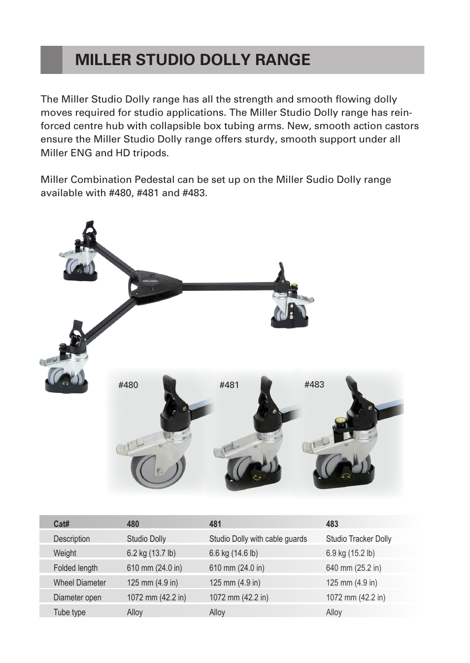 Miller studio dolly range | Miller Combination Pedestal User Manual | Page 7 / 8