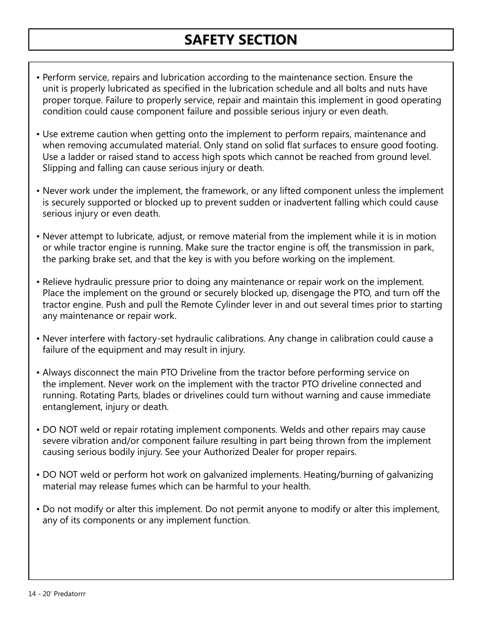 Modern AG 20' Predator User Manual | Page 14 / 101