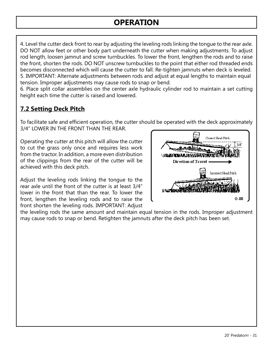 Opera tion, Operation | Modern AG 20' Predator User Manual | Page 31 / 101