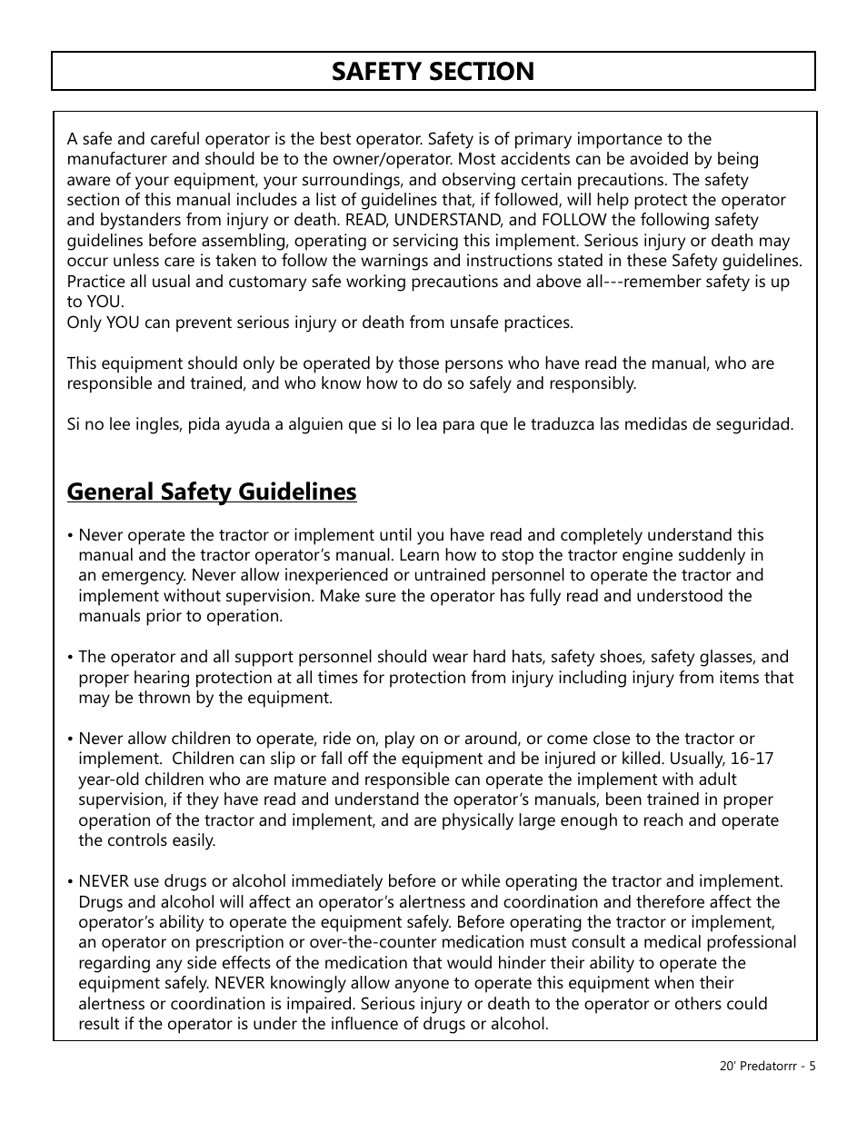 General safety guidelines | Modern AG 20' Predator User Manual | Page 5 / 101