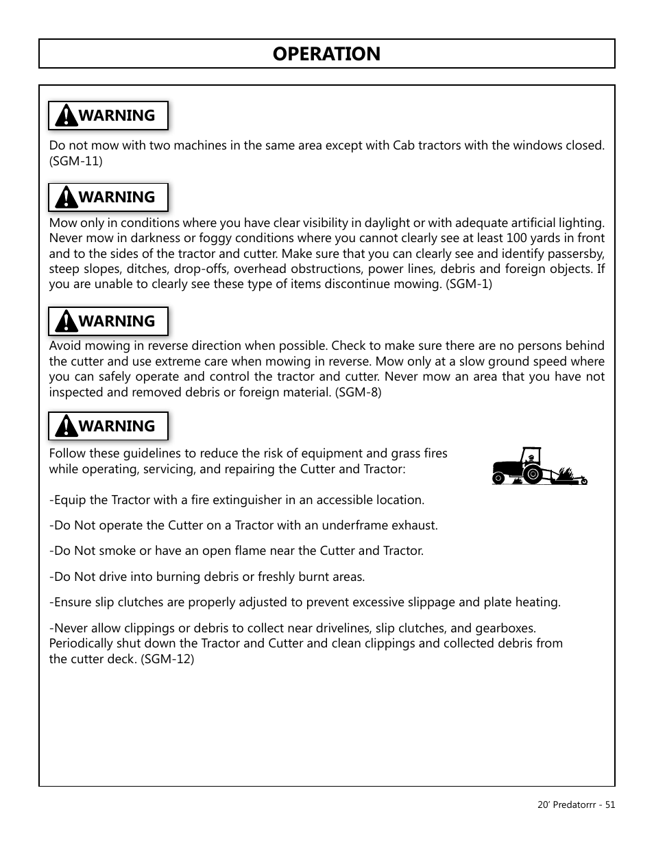 Opera tion, Operation | Modern AG 20' Predator User Manual | Page 51 / 101