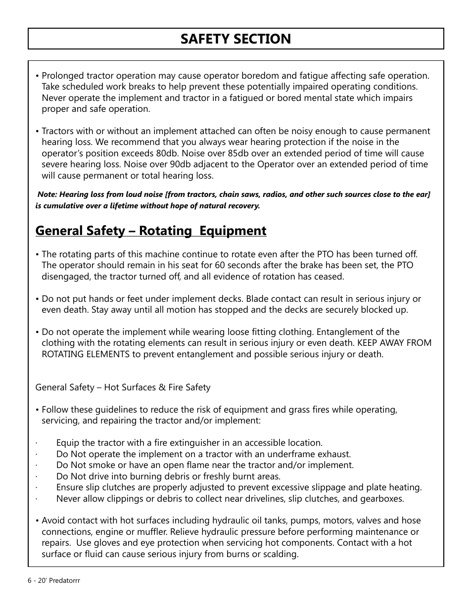 General safety – rotating equipment | Modern AG 20' Predator User Manual | Page 6 / 101