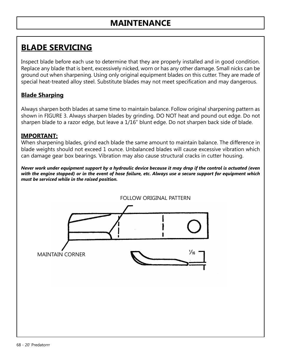 Maintenance blade servicing | Modern AG 20' Predator User Manual | Page 68 / 101