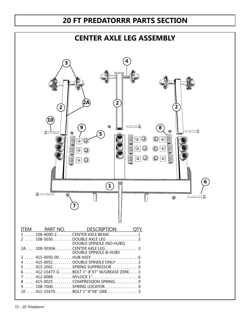 Center axle leg assembly | Modern AG 20' Predator User Manual | Page 72 / 101