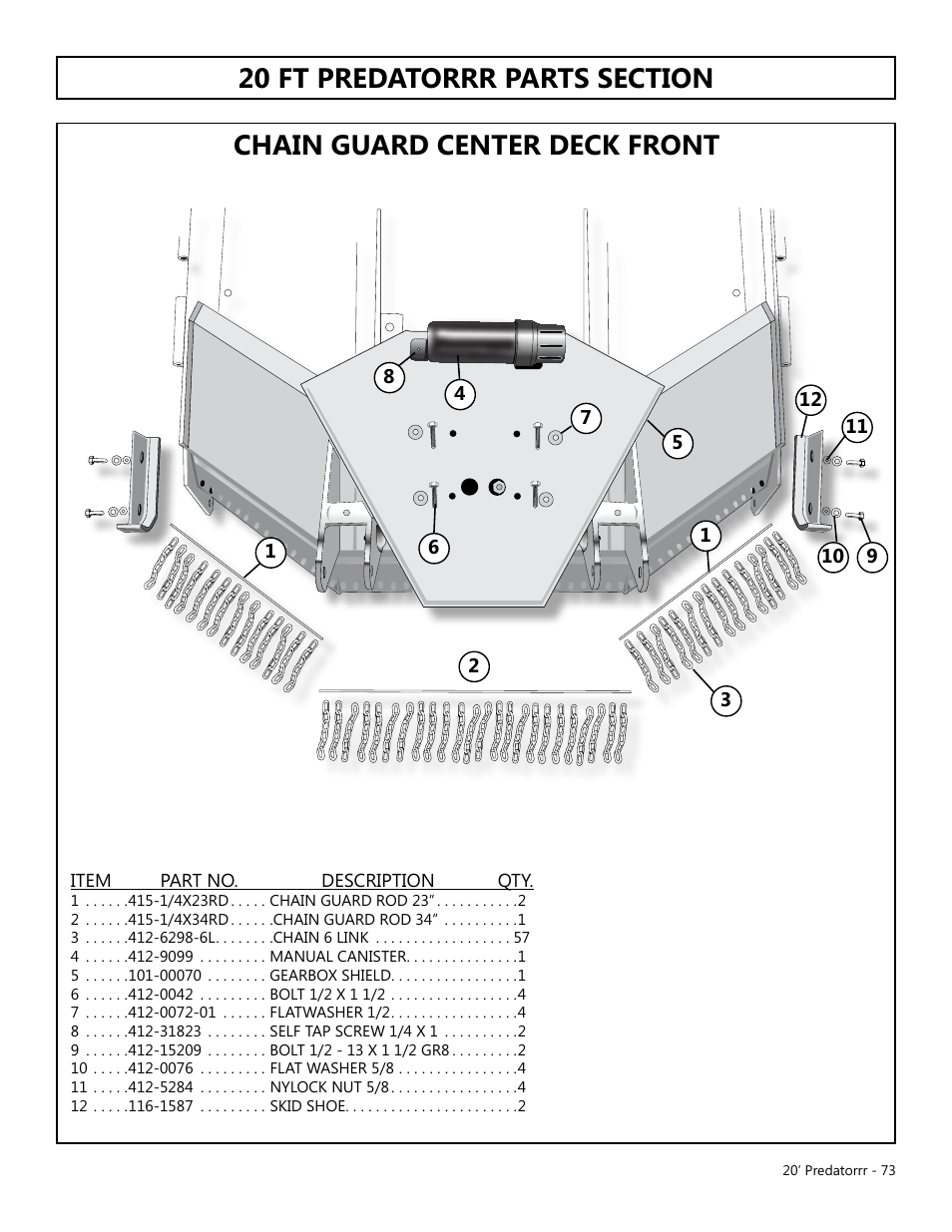 Chain guard center deck front | Modern AG 20' Predator User Manual | Page 73 / 101