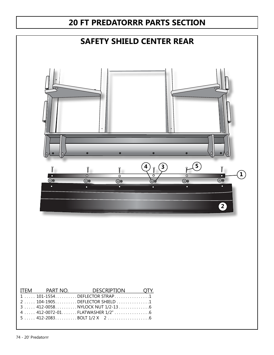 Safety shield center rear | Modern AG 20' Predator User Manual | Page 74 / 101