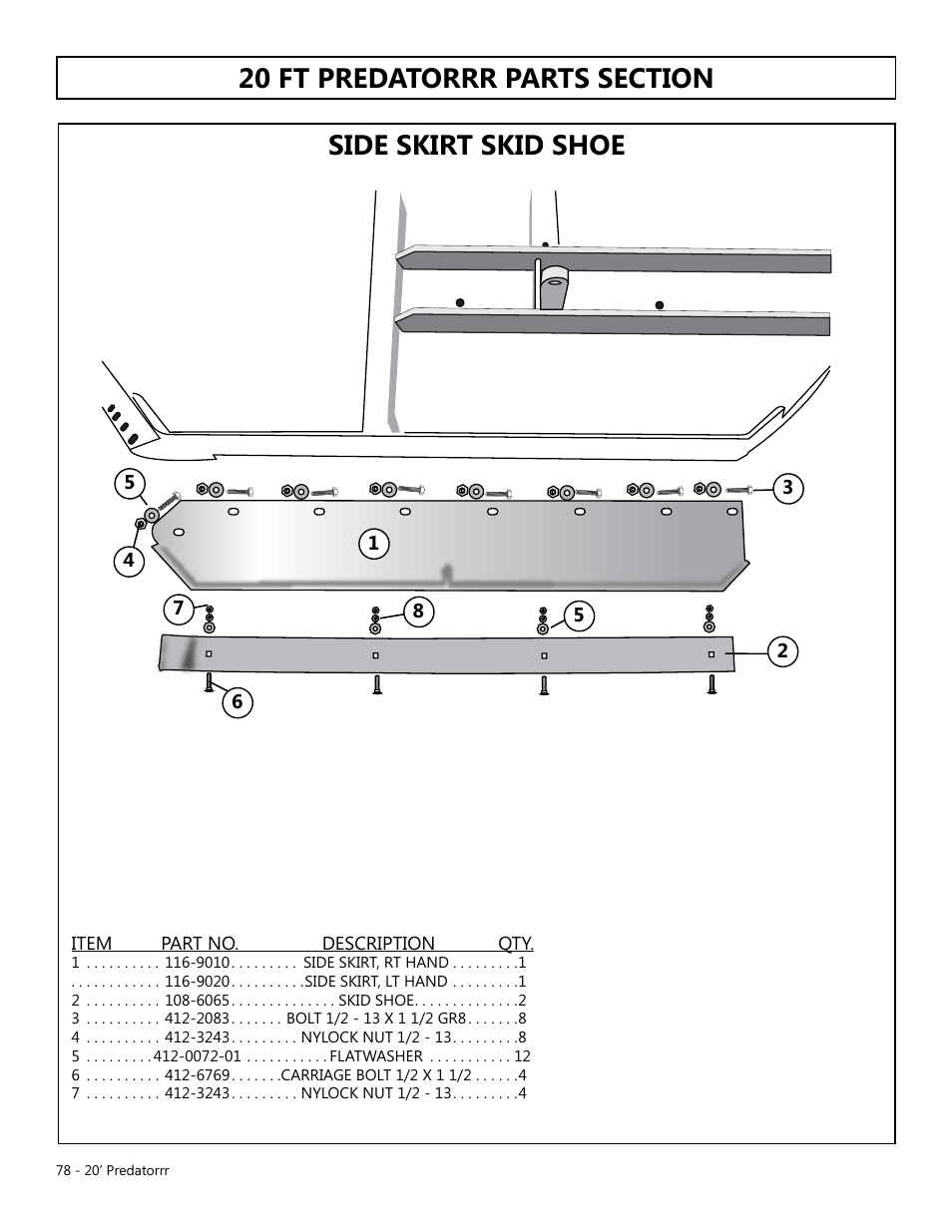 Side skirt skid shoe | Modern AG 20' Predator User Manual | Page 78 / 101