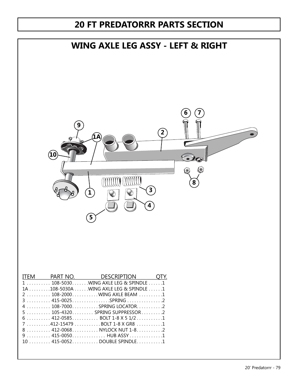 Wing axle leg assy - left & right | Modern AG 20' Predator User Manual | Page 79 / 101