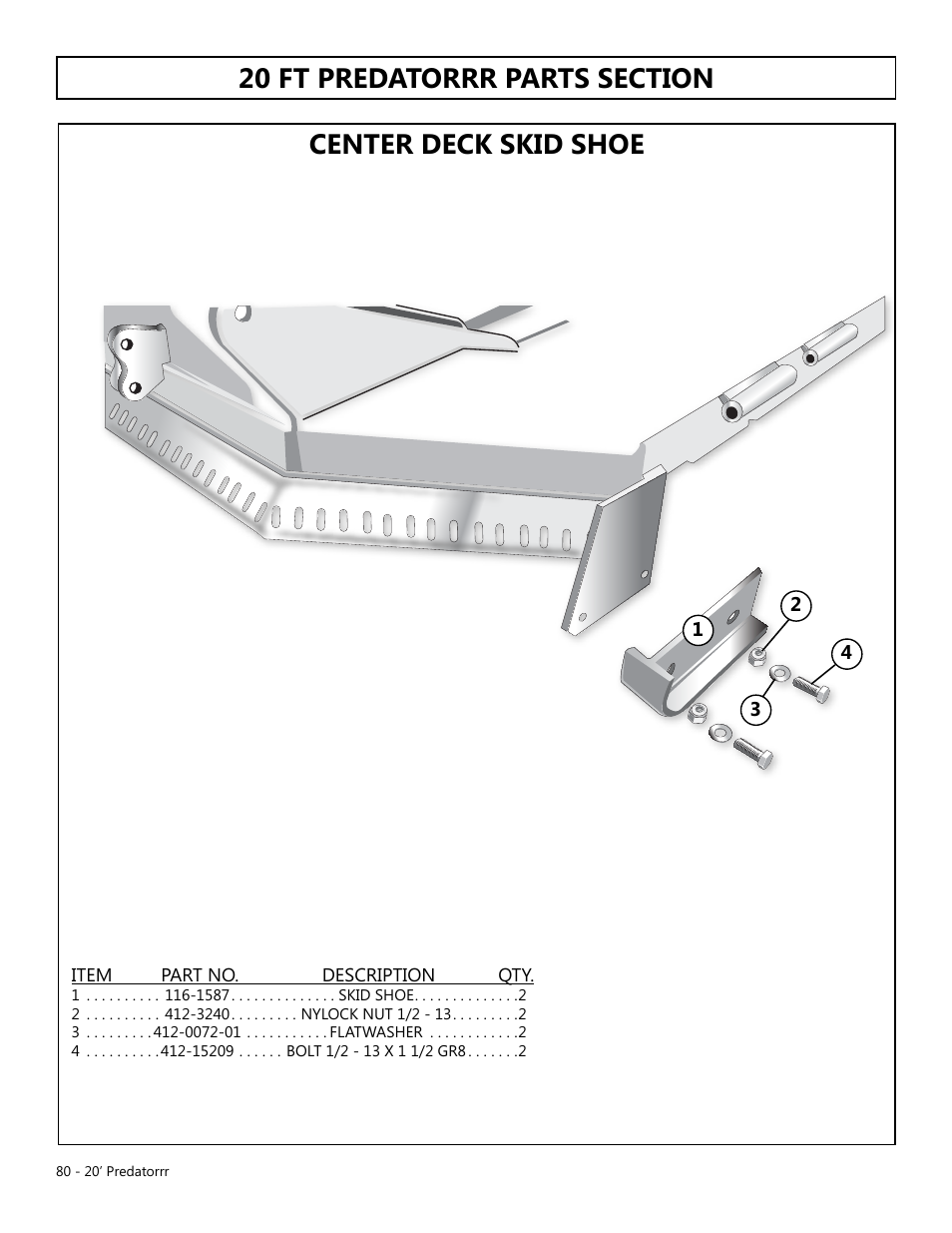 Center deck skid shoe | Modern AG 20' Predator User Manual | Page 80 / 101