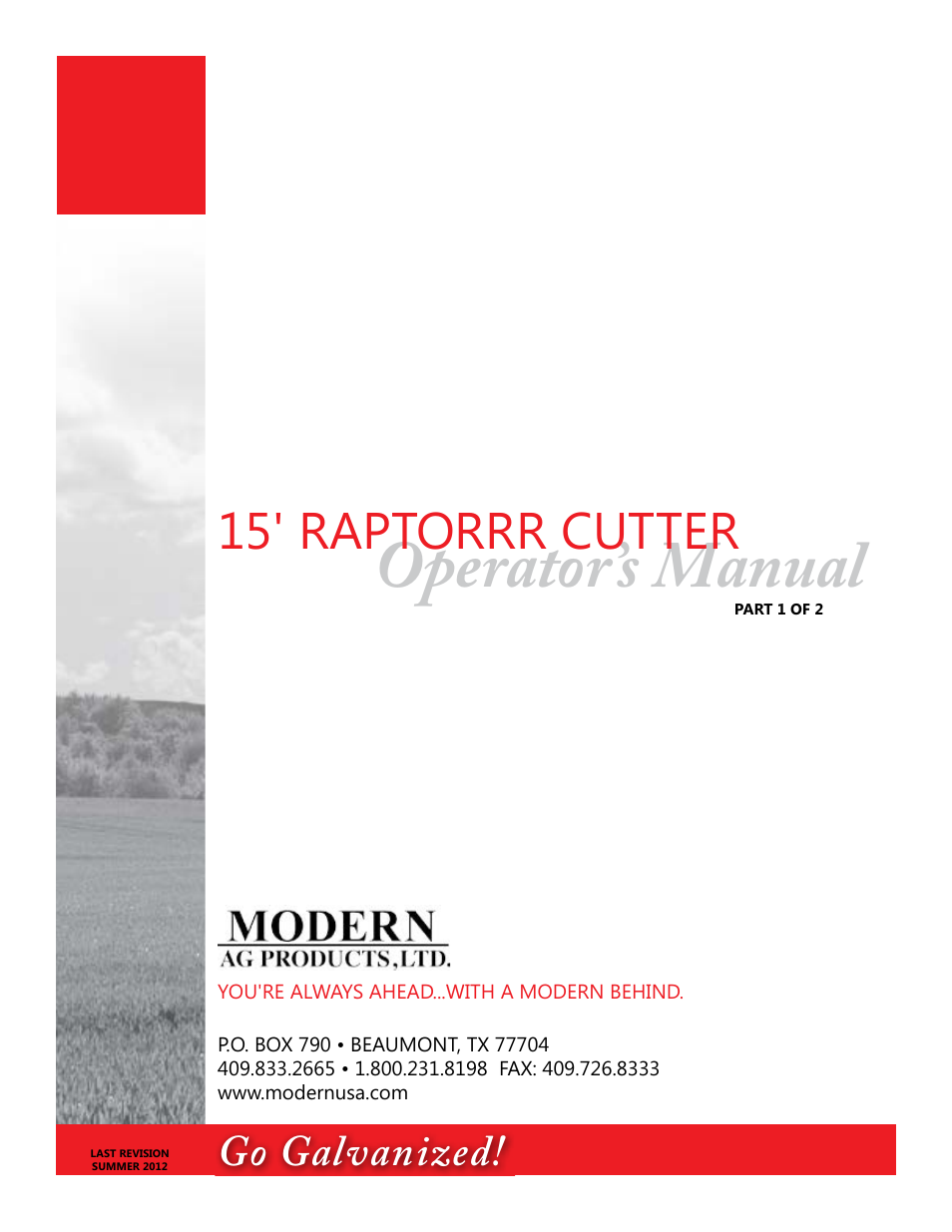 Modern AG 15' Raptor User Manual | 99 pages