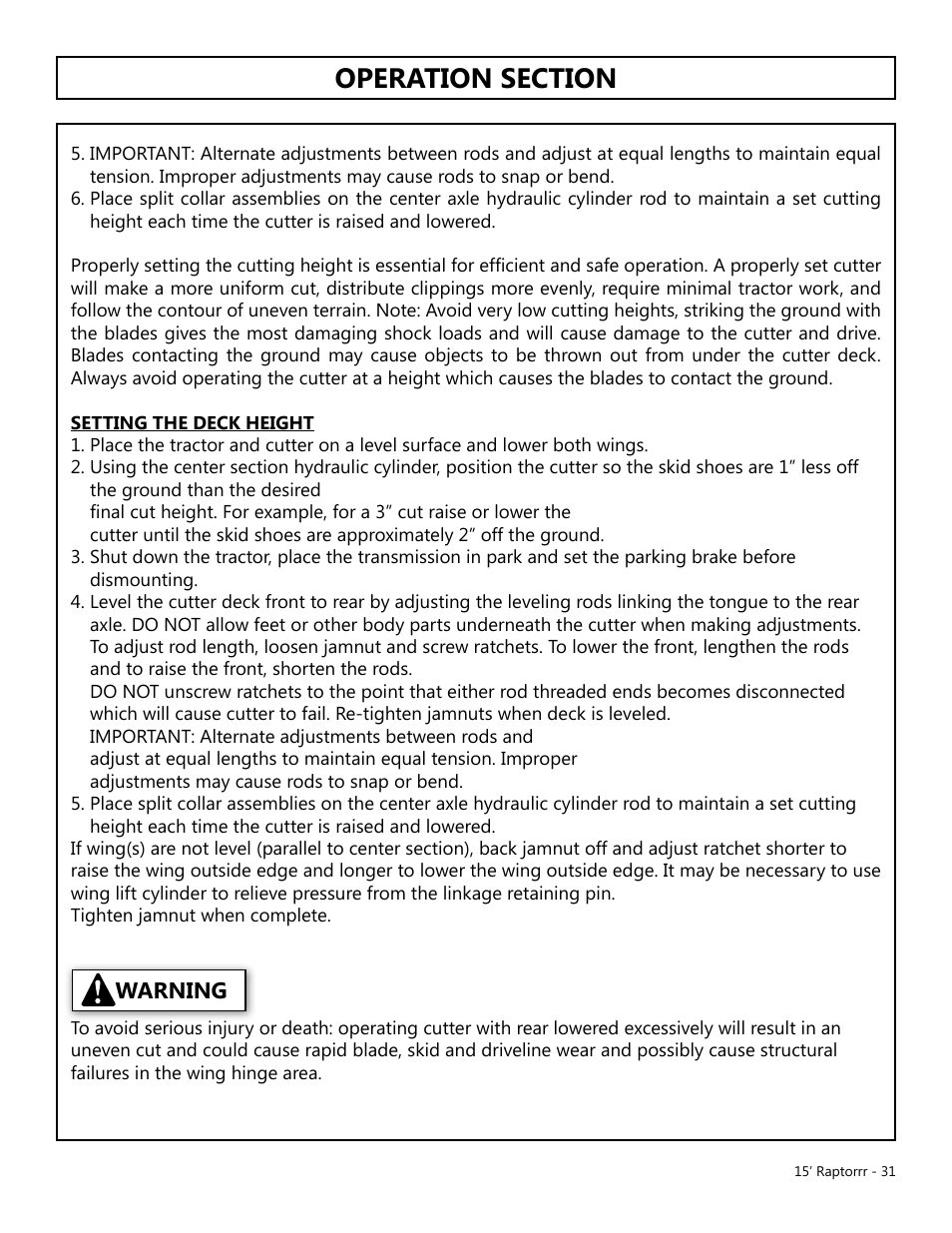 Warning | Modern AG 15' Raptor User Manual | Page 31 / 99