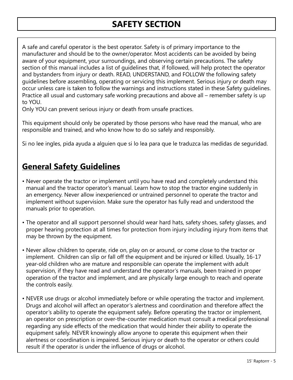 General safety guidelines | Modern AG 15' Raptor User Manual | Page 5 / 99