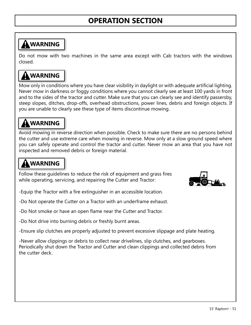Operation, Opera t ion | Modern AG 15' Raptor User Manual | Page 51 / 99