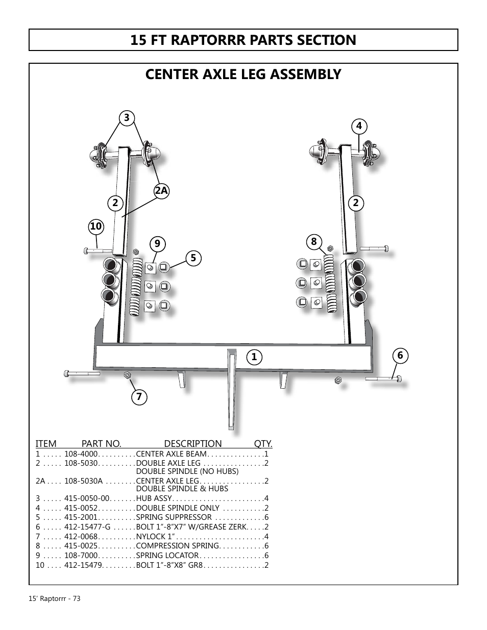 Center axle leg assembly | Modern AG 15' Raptor User Manual | Page 73 / 99