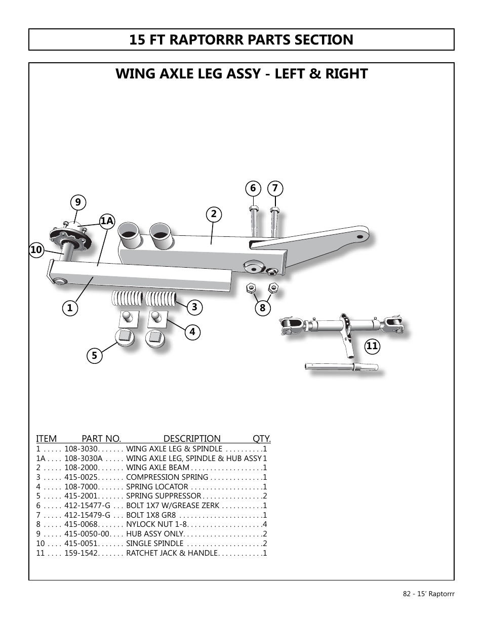 Wing axle leg assy - left & right | Modern AG 15' Raptor User Manual | Page 82 / 99