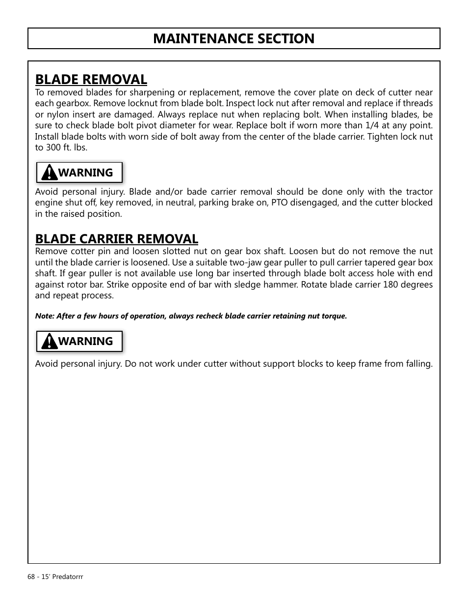 Blade carrier removal | Modern AG 15' Predator - Omni User Manual | Page 68 / 99