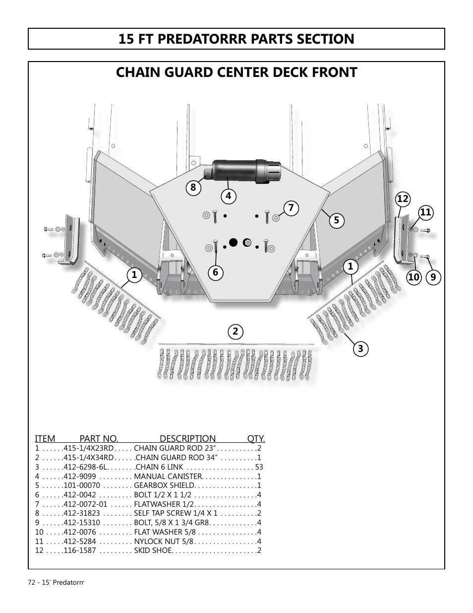 Chain guard center deck front | Modern AG 15' Predator - Omni User Manual | Page 72 / 99