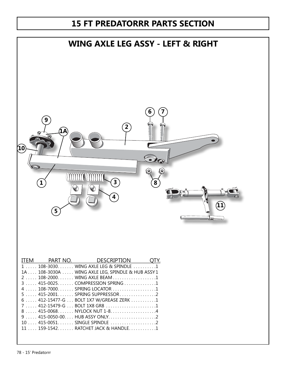 Wing axle leg assy - left & right | Modern AG 15' Predator - Omni User Manual | Page 78 / 99