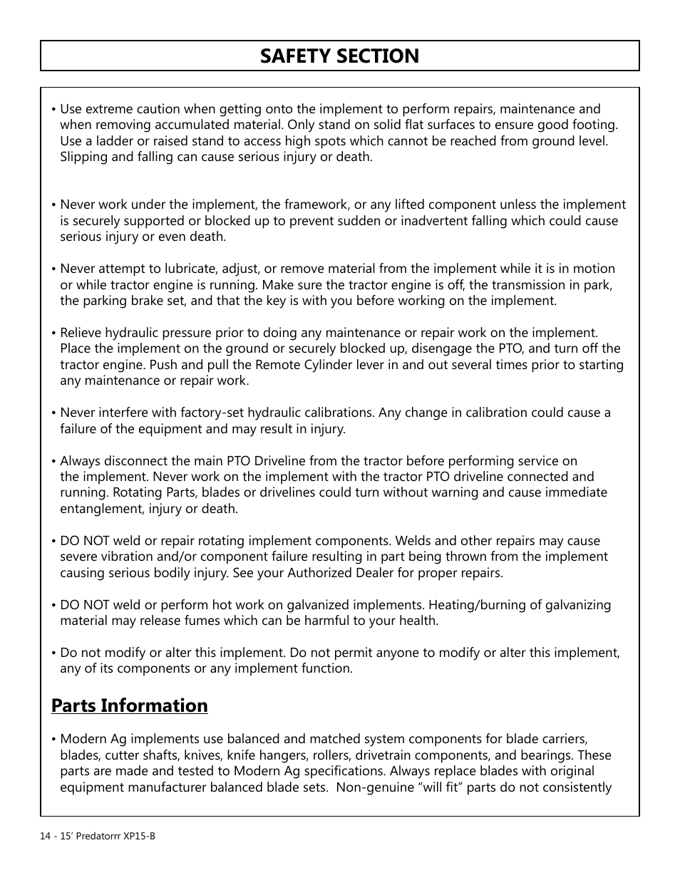 Parts information | Modern AG 15' Predator - Bondioli User Manual | Page 14 / 111