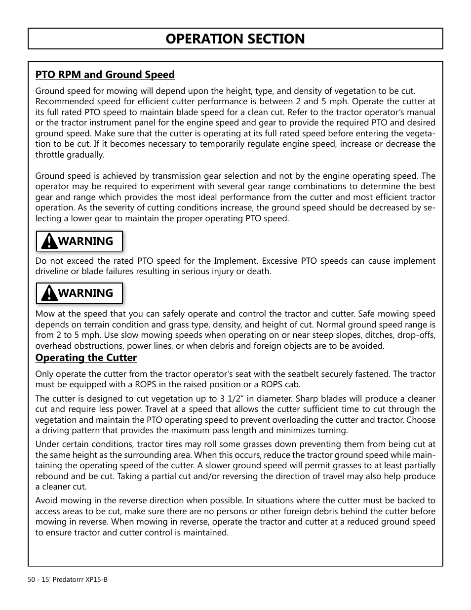 Warning | Modern AG 15' Predator - Bondioli User Manual | Page 50 / 111