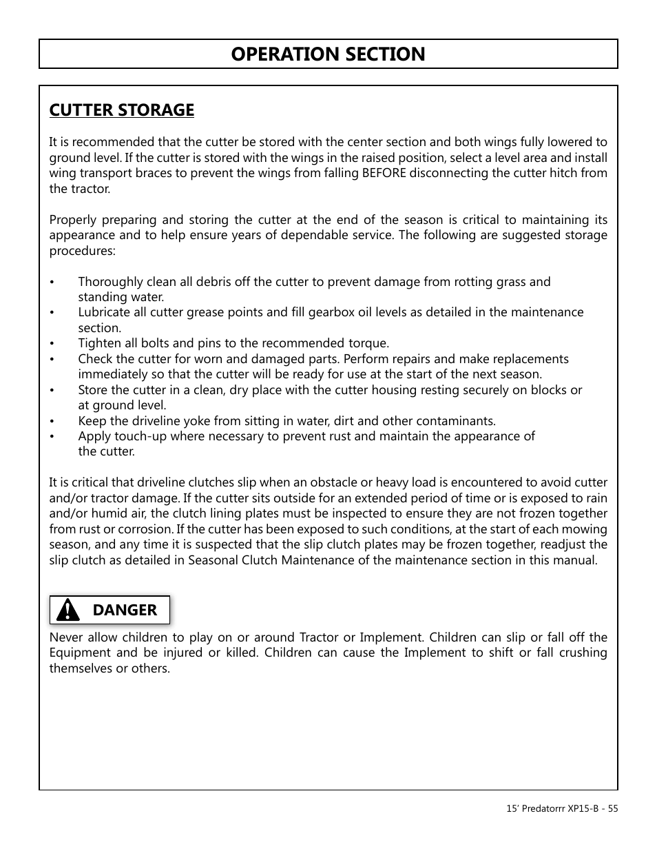 Cutter storage, Danger | Modern AG 15' Predator - Bondioli User Manual | Page 55 / 111