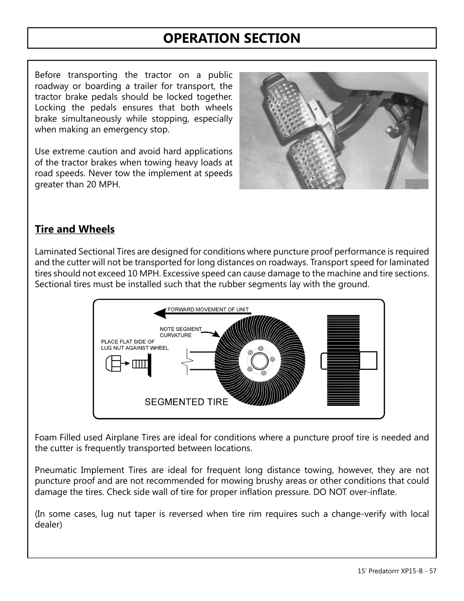 Operation, Opera tion, Tire and wheels | Modern AG 15' Predator - Bondioli User Manual | Page 57 / 111