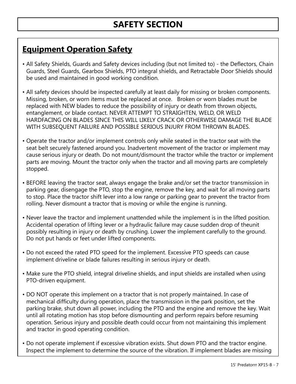 Equipment operation safety | Modern AG 15' Predator - Bondioli User Manual | Page 7 / 111