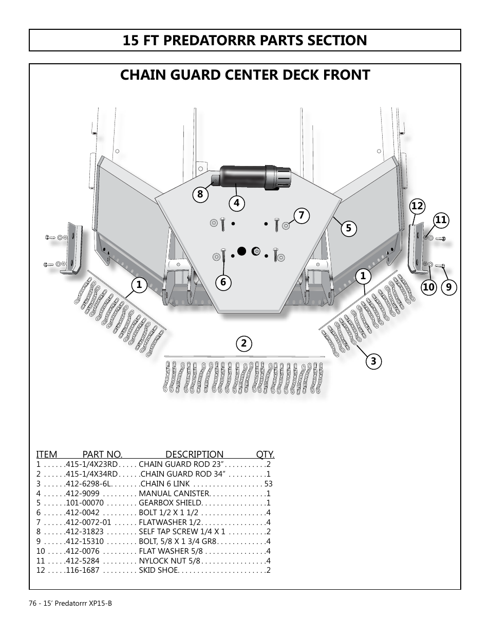 Chain guard center deck front | Modern AG 15' Predator - Bondioli User Manual | Page 76 / 111