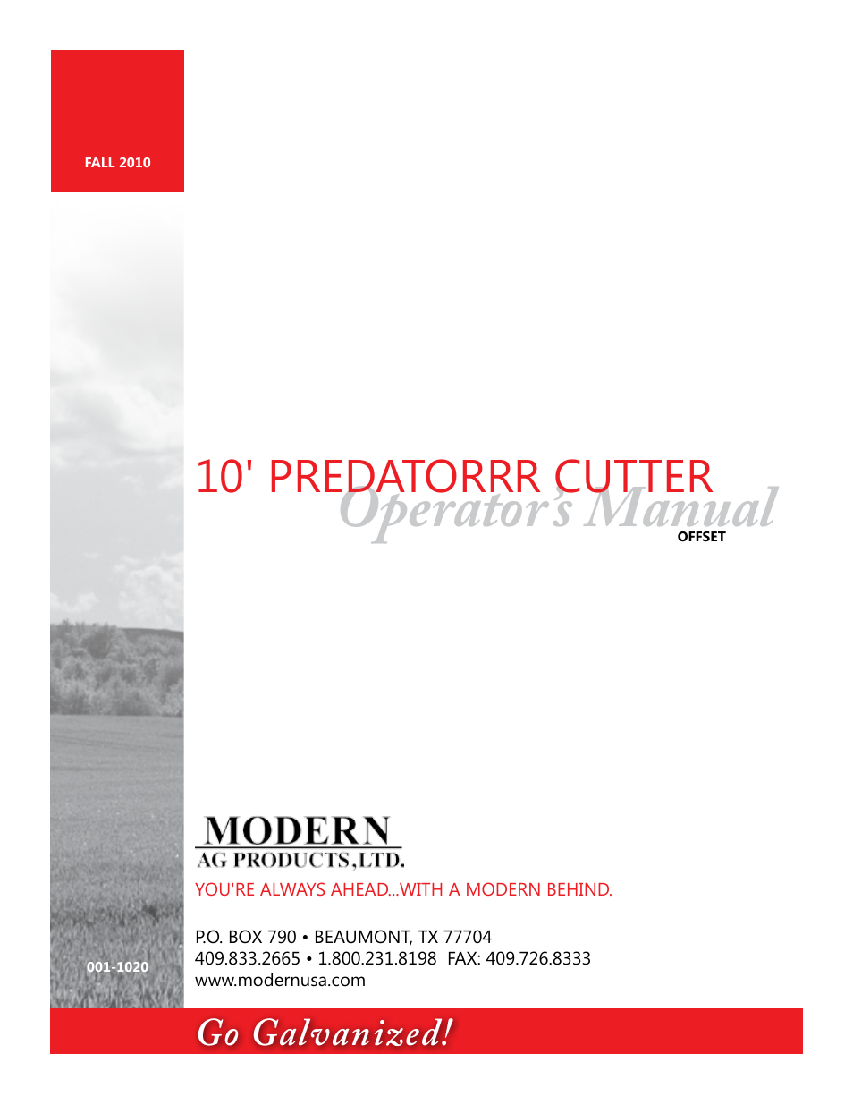 Modern AG 10' Offset Flex Predator User Manual | 101 pages