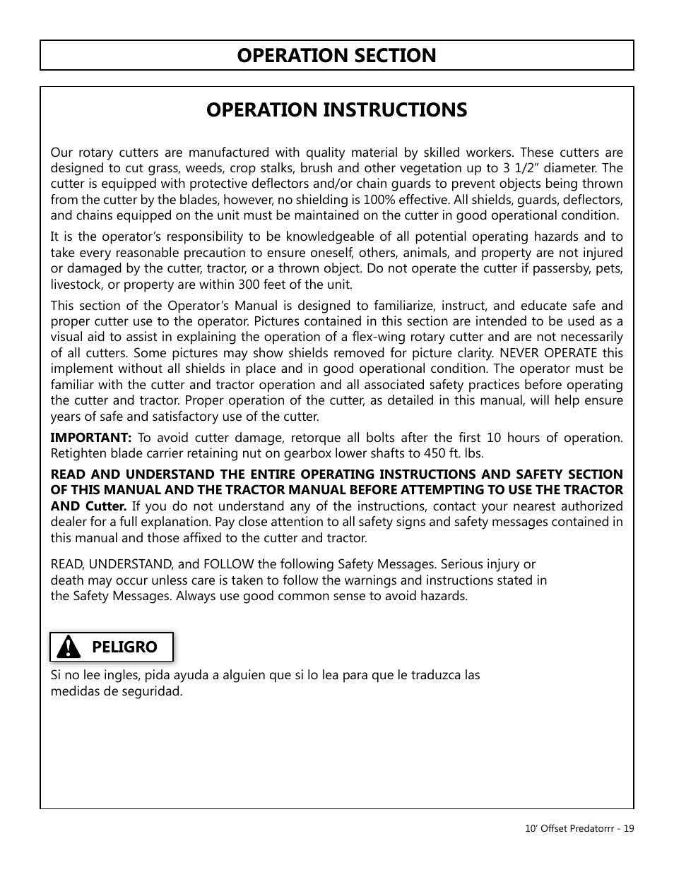 Modern AG 10' Offset Flex Predator User Manual | Page 19 / 101