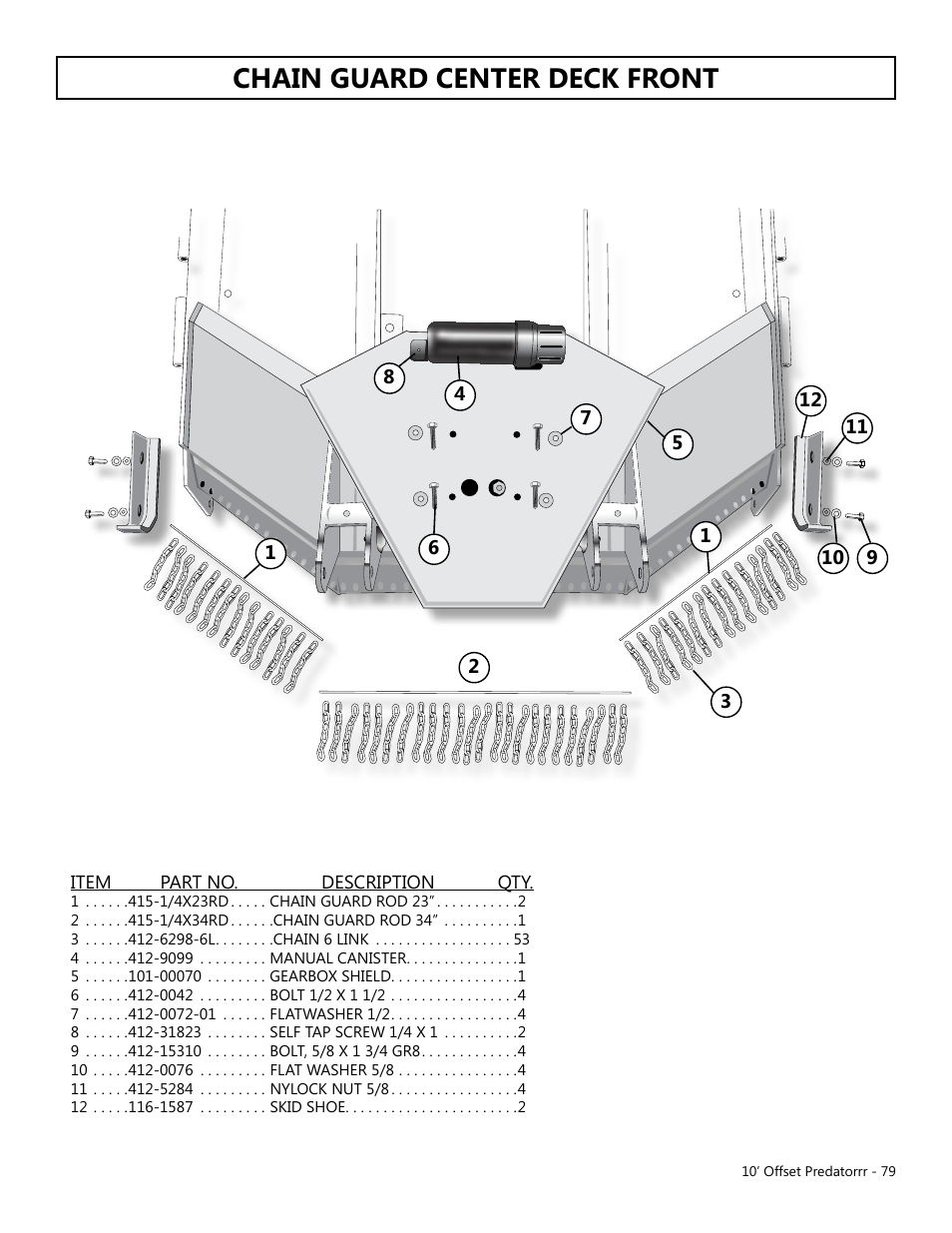 Chain guard center deck front | Modern AG 10' Offset Flex Predator User Manual | Page 79 / 101