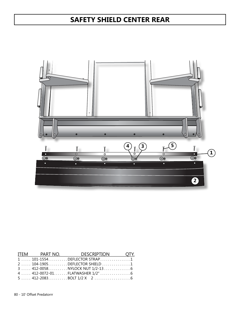 Safety shield center rear | Modern AG 10' Offset Flex Predator User Manual | Page 80 / 101