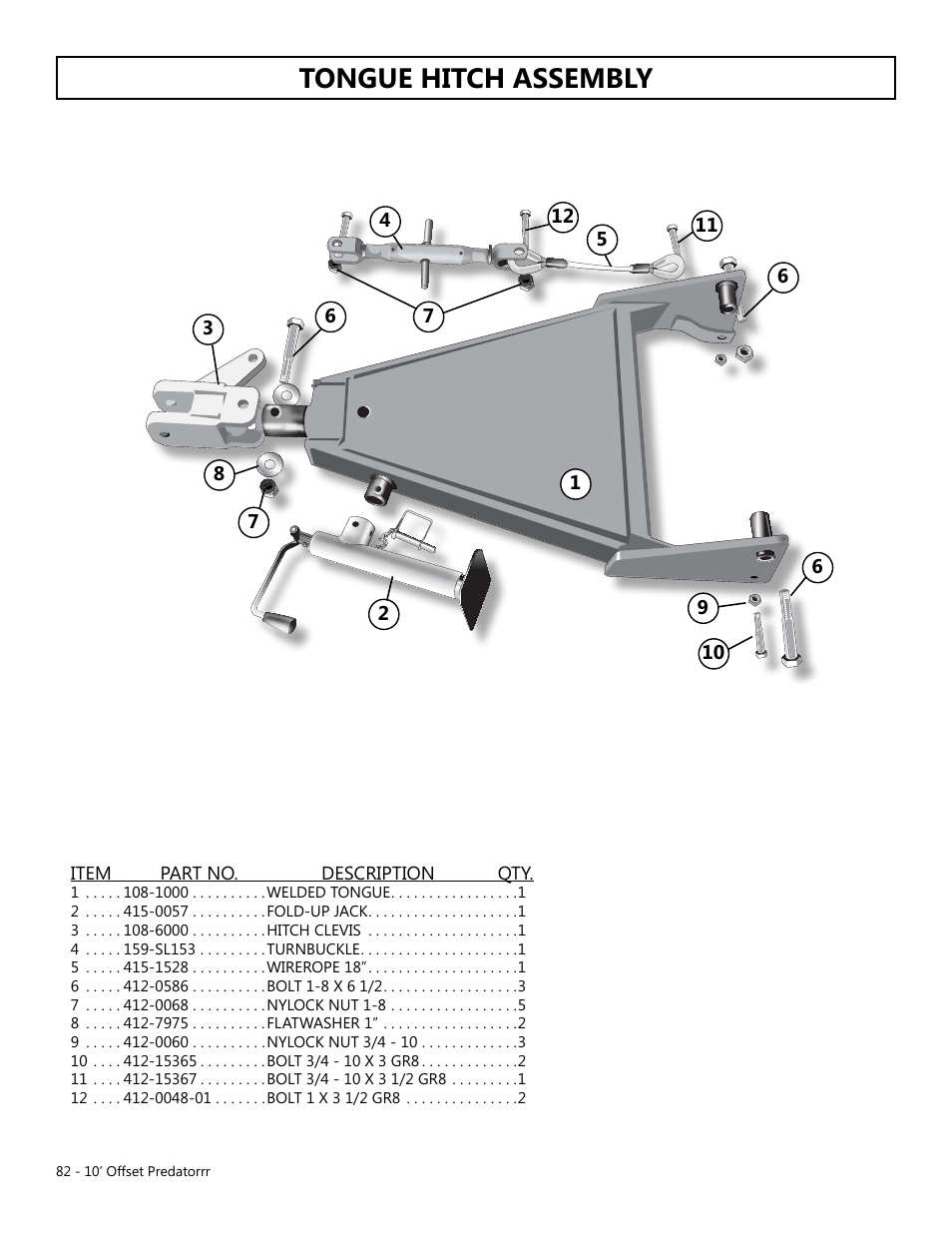 Tongue hitch assembly | Modern AG 10' Offset Flex Predator User Manual | Page 82 / 101