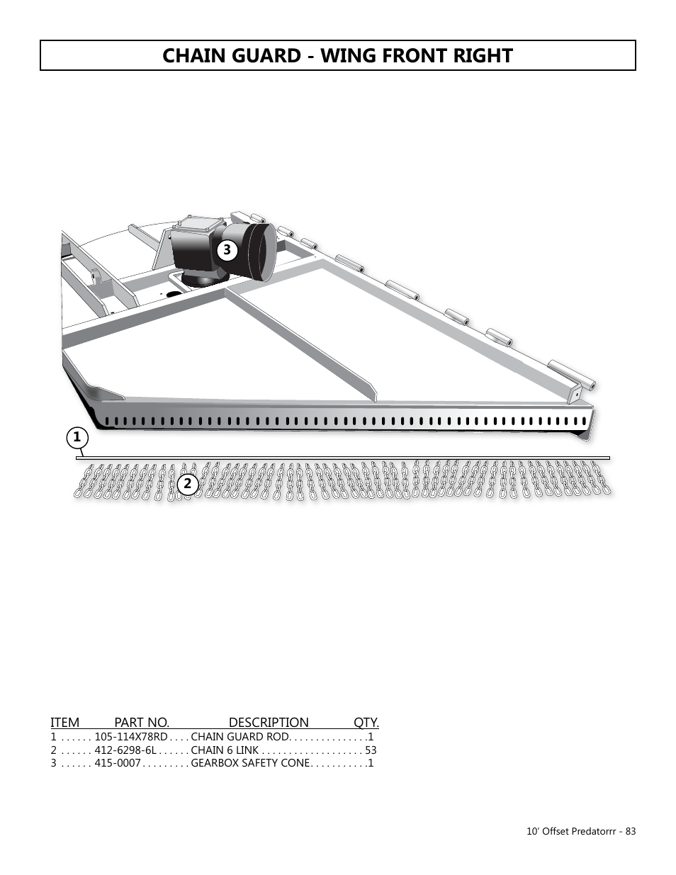 Chain guard - wing front right | Modern AG 10' Offset Flex Predator User Manual | Page 83 / 101