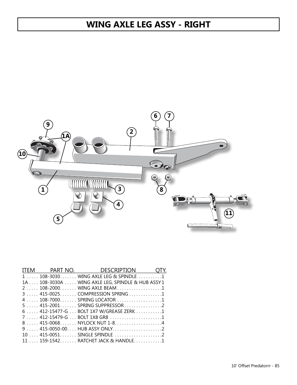 Wing axle leg assy - right | Modern AG 10' Offset Flex Predator User Manual | Page 85 / 101