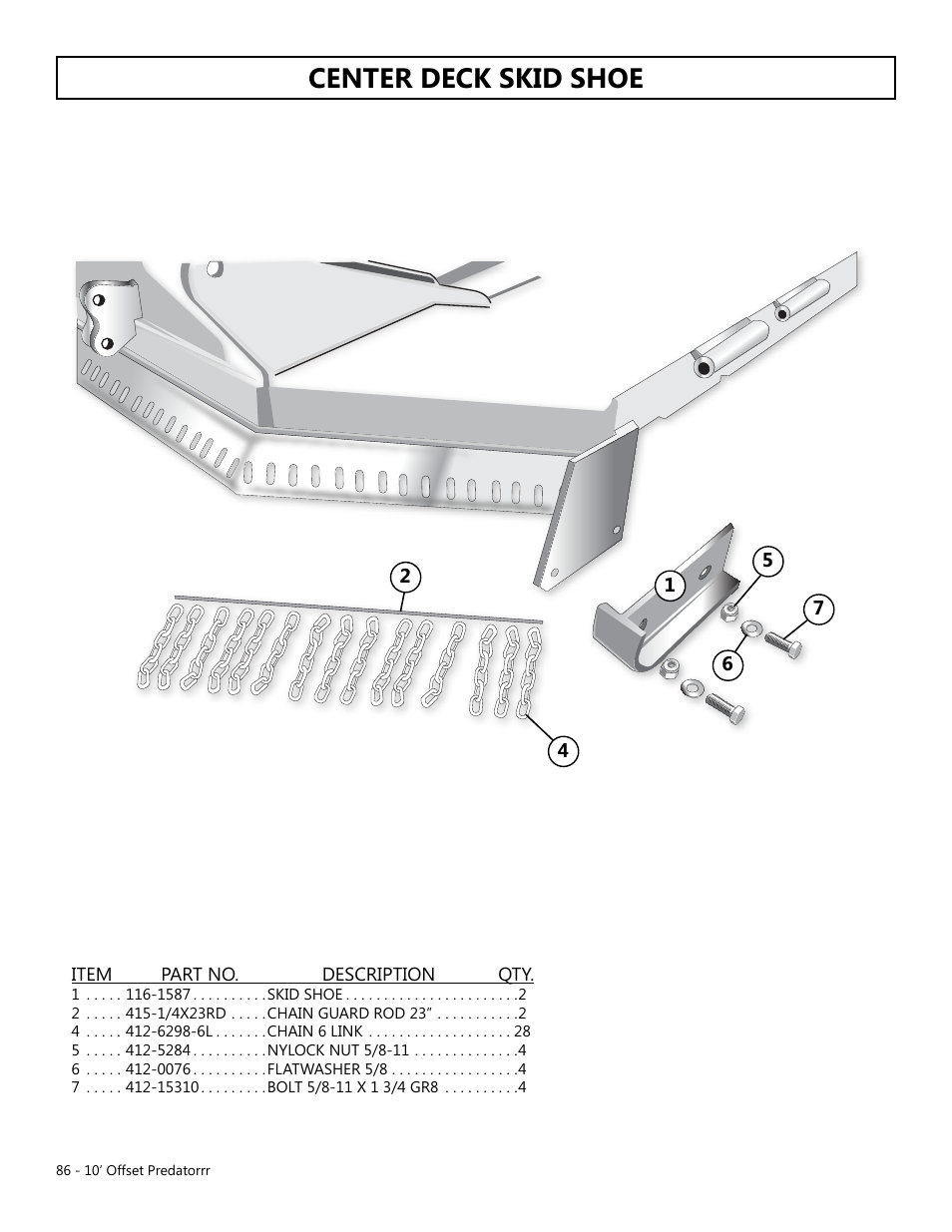 Center deck skid shoe | Modern AG 10' Offset Flex Predator User Manual | Page 86 / 101