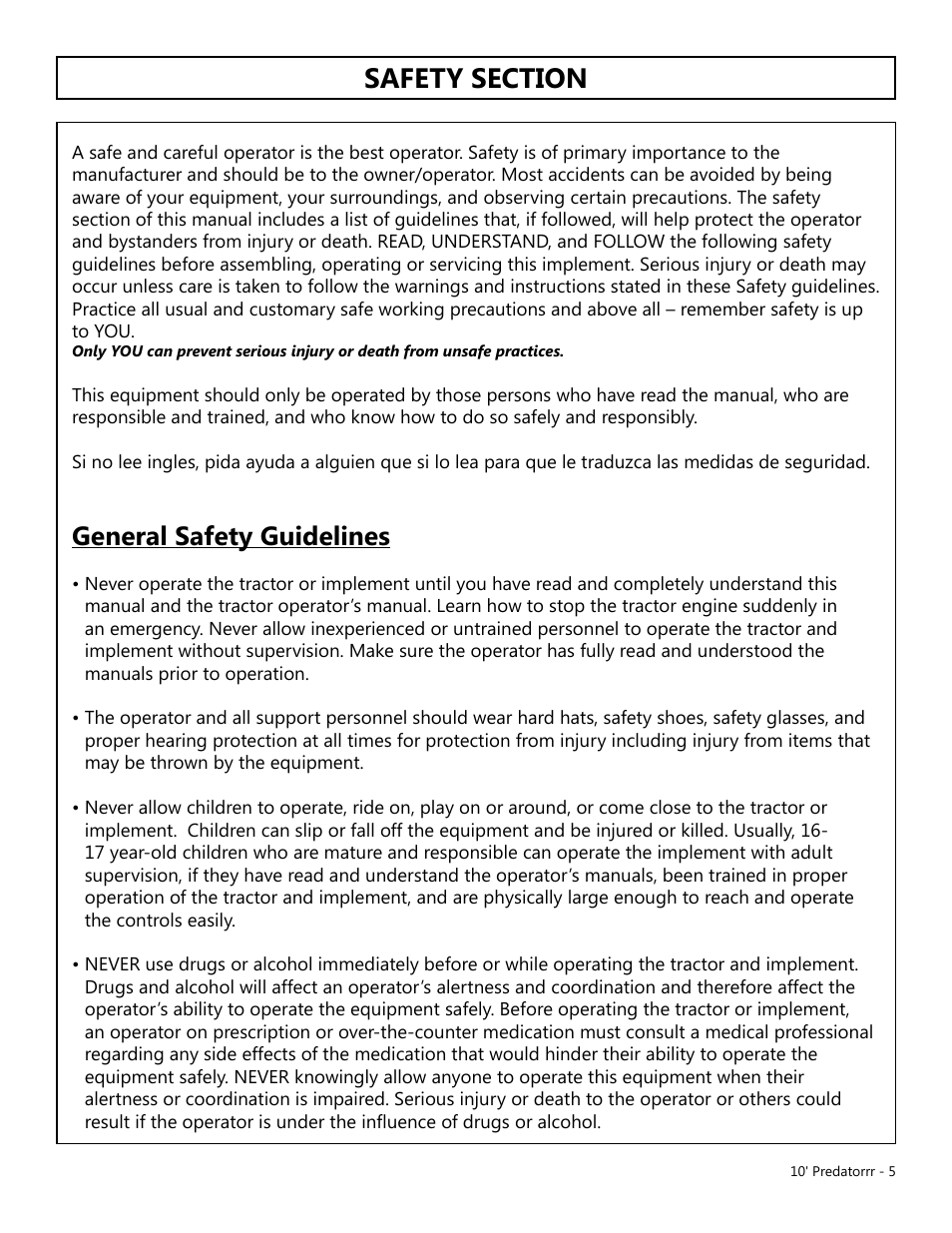 General safety guidelines | Modern AG 10' Predator User Manual | Page 5 / 76