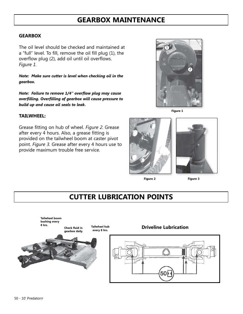 Gearbox maintenance cutter lubrication points | Modern AG 10' Predator User Manual | Page 50 / 76