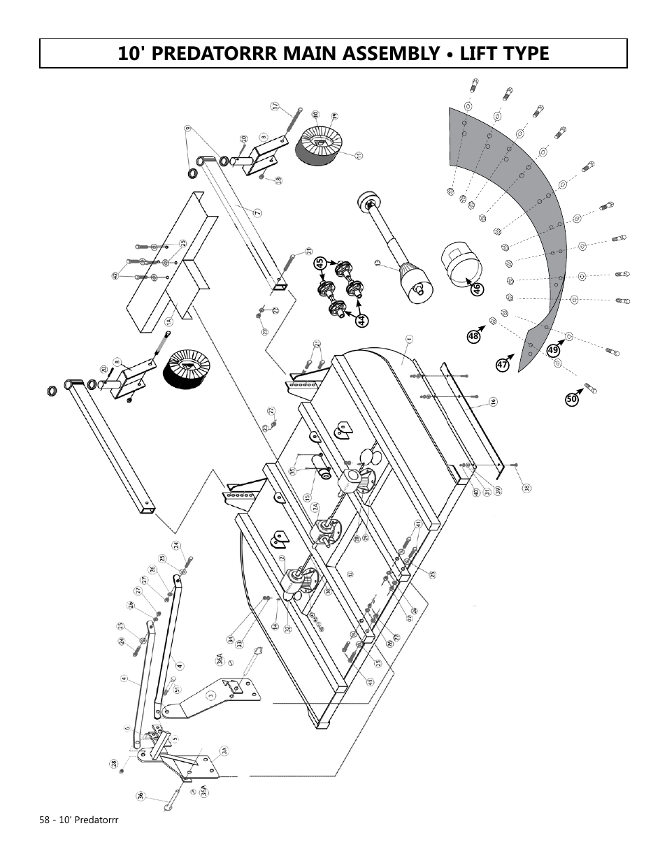 10' predatorrr main assembly • lift type | Modern AG 10' Predator User Manual | Page 58 / 76