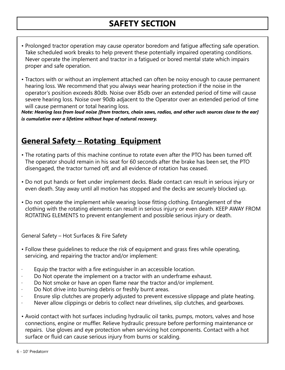 General safety – rotating equipment | Modern AG 10' Predator User Manual | Page 6 / 76